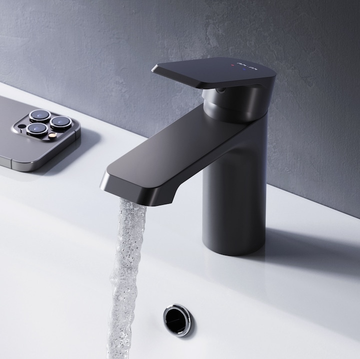 Baterie lavoar AM.PM Flash FNA02122, monocomanda, cartus ceramic SoftMotion, Negru, 139x44x138mm