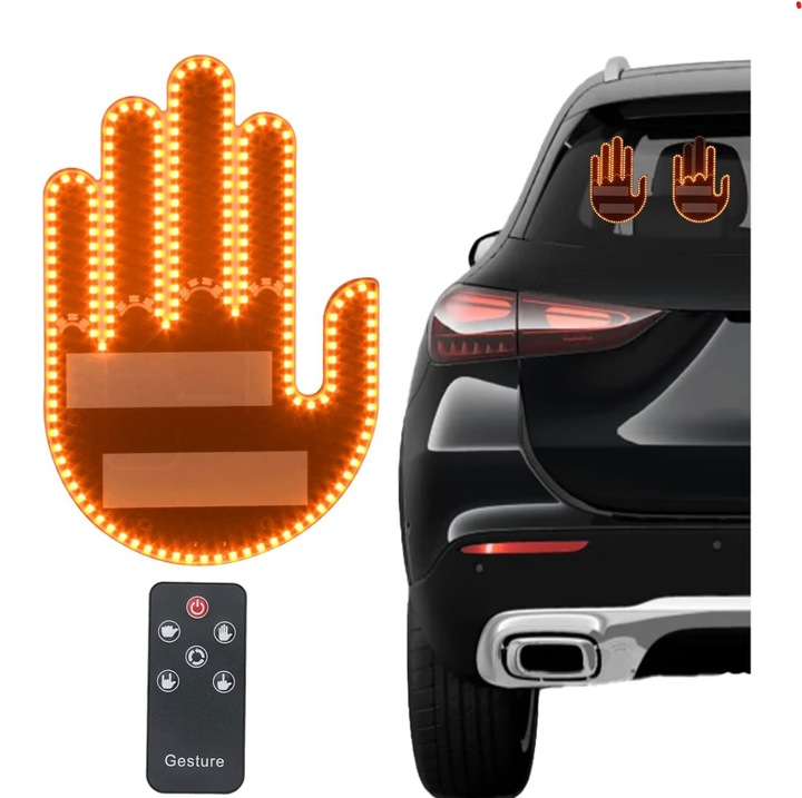 Lampa LED Auto cu Telecomanda, Gesturi, 4 Moduri de Salut, 15cm Neagra – Set cu Telecomanda si Autocolante, Accesoriu Distractiv pentru Geamuri Auto