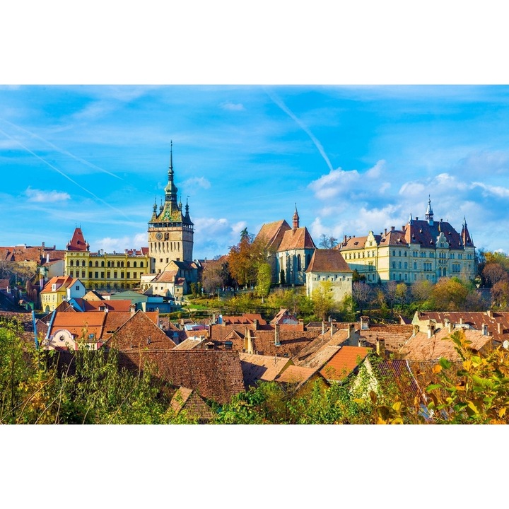 Set de broderie Goblen cu Diamante 5D, piese patrate din rasina, panza adeziva pe rama lemn, 40x50 cm, Cetatea Sighisoara, GBN-472