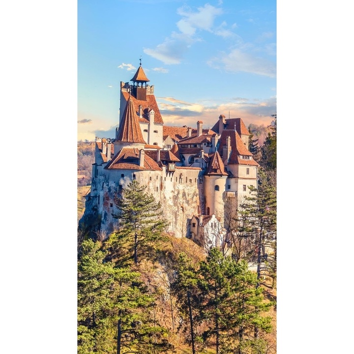 Set de broderie Goblen cu Diamante 5D, piese patrate din rasina, panza adeziva pe rama lemn, 40x50 cm, Castelul Bran, GBN-460