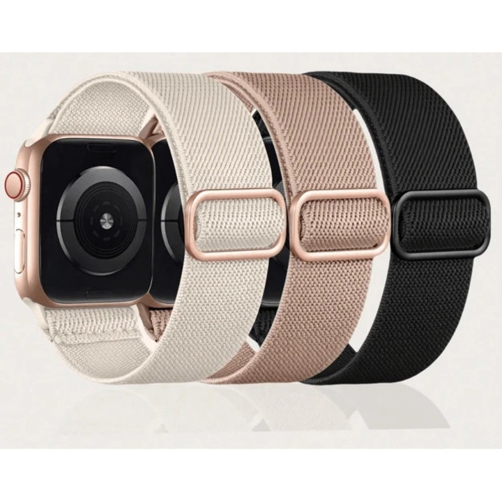 Set 3 Curele Sport Premium din Nailon Reglabile, Compatibile Apple Watch Seria 1–9/SE/Ultra, Unisex, Culori Asortate, Confort Maxim