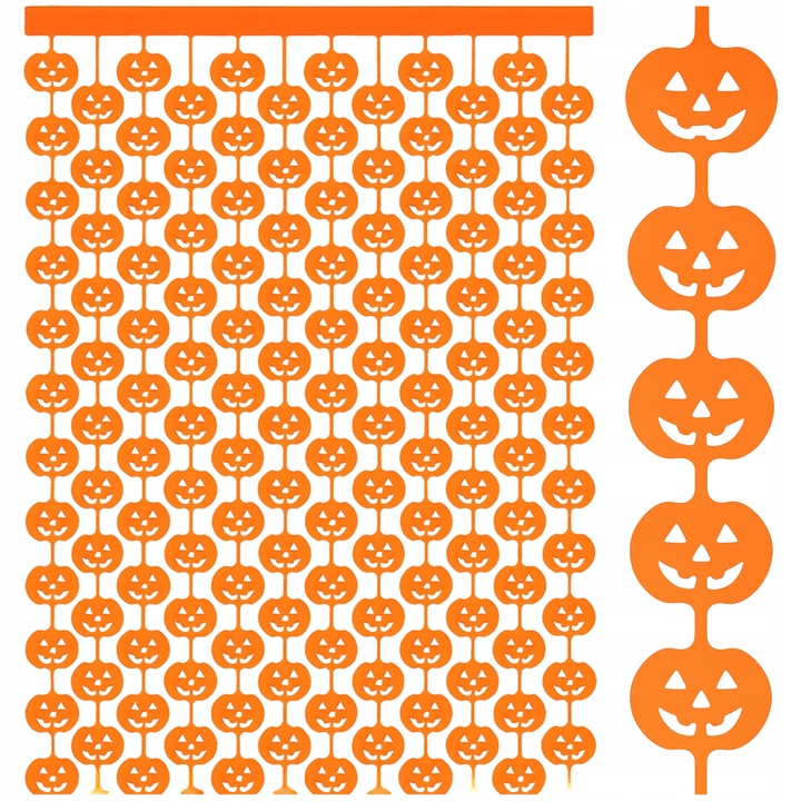 Dekoratív függöny, Korbi, 1 m x 2 m, Vonzó design – Halloween témájú tök minta, Nagy méret – 100 x 200 cm, Távolról is látható, Univerzális felhasználás, Könnyű szerkezet, Narancssárga