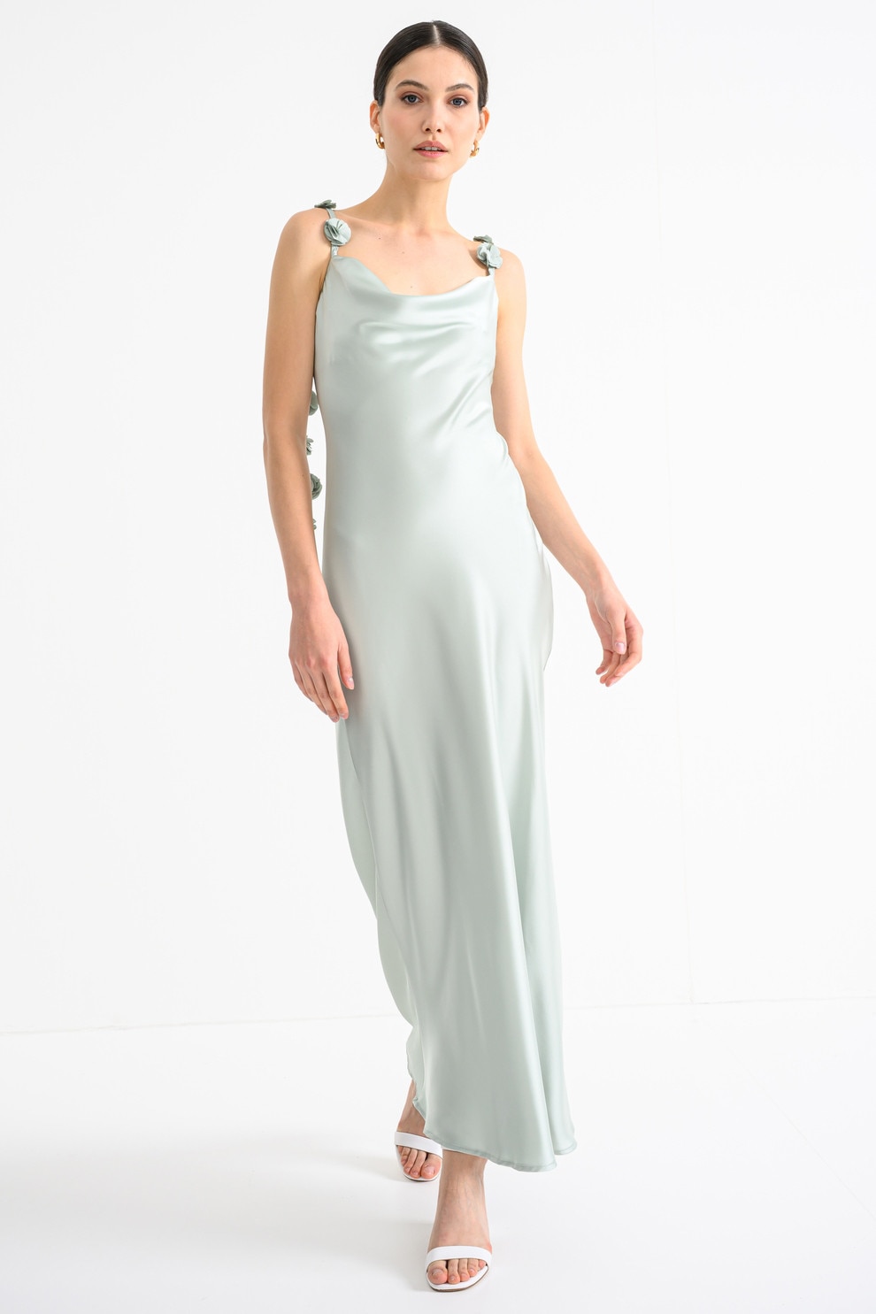 Gina Tricot, Rochie furou cu aplicatii florale 3D, Verde pal, 36