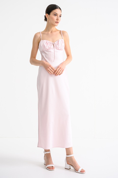 Gina Tricot, Сатинирана миди рокля с еластични презрамки, Пастелнорозов