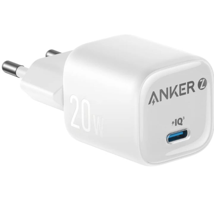 Incarcator retea Anker Zolo USB-C 20W Power Delivery 3.0 Fast Charging Alb