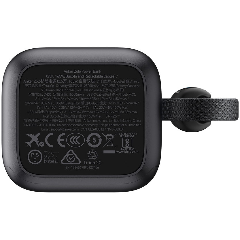 Acumulator extern Anker 25000 mAh 165W cablu USB-C retractabil