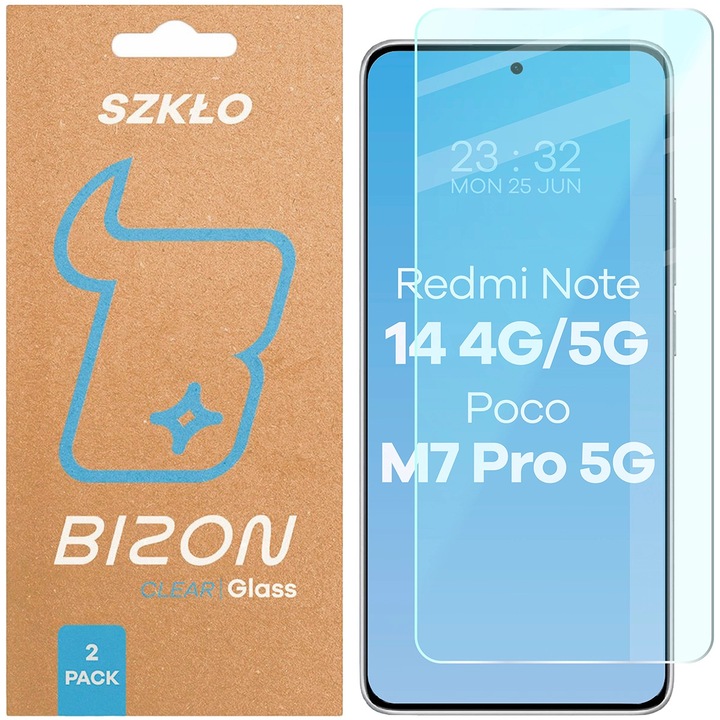 Стъклен протектор Bizon Glass Clear Duo за Xiaomi Redmi Note 14 4G / 5G / POCO M7 Pro 5G, 2 броя