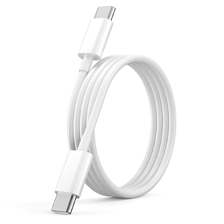 Кабел за зареждане USB-C към Type-C съвместим с Apple 15 / 15 Plus / 15 Pro / 15 Pro Max, пренос на данни, 40W, бързо зареждане, бърза синхронизация на данни, бял, 1 м