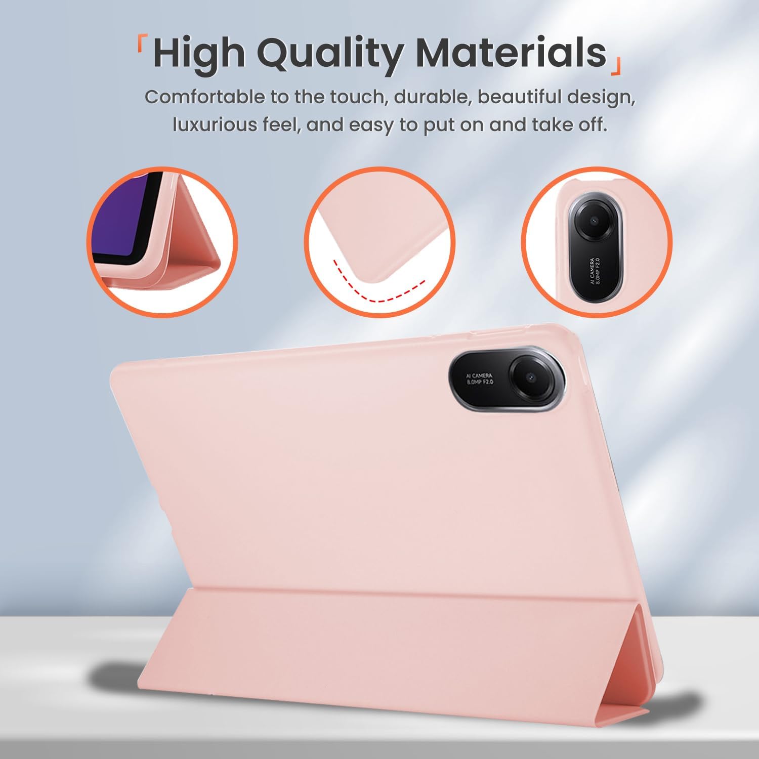 Husa Sigloo pentru tableta Xiaomi Redmi Pad SE 8.7" (2024) – Slim, Tri-Fold Magnetic, Piele Ecologica, Antisoc, Stand Reglabil, – Roz