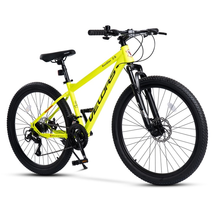 Планински велосипед MTB Velors Rambler JSX26310, рамка с интегрирани кабели, оборудване Carpat, предно окачване, 26 инчови колела, предна/задна дискова спирачка, 21 скорости, зелен с черен цвят