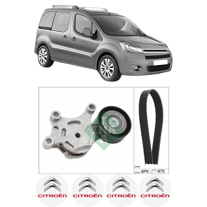 Set curea accesorii pentru transmisie CITROEN BERLINGO MULTISPACE (B9) 1.6 HDi 90 din 2008, Auto, INA, 4x Stickere auto cu CITROEN