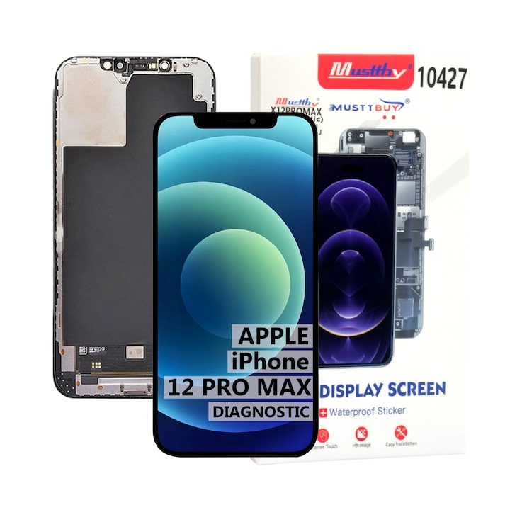 Display Soft OLED за iPhone 12 Pro Max, Musttby, пълен комплект с тъч панел, диагностицируем, черен