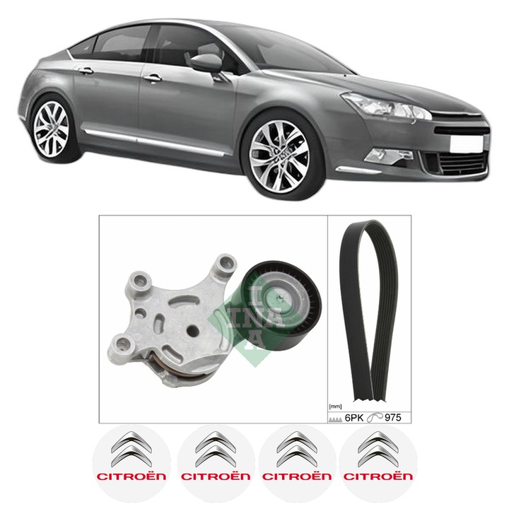 Set curea accesorii pentru transmisie CITROEN C5 III (RD_) 1.6 HDi 115 (RD9HRA, RD9HLA, RD9HL0) din 2012-2015, Auto, INA, 4x Stickere auto cu CITROEN