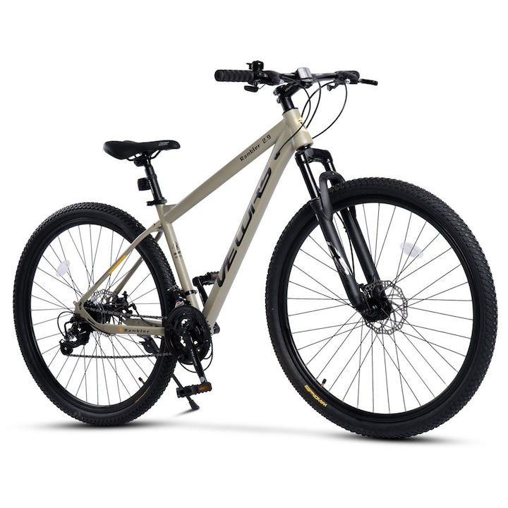 Bicicleta MTB de munte Velors Rambler JSX29310, cadru cu cabluri integrate, echipare Carpat, suspensie fata, roata 29 inch, frana disc fata/spate, 21 viteze, culoare olive cu negru