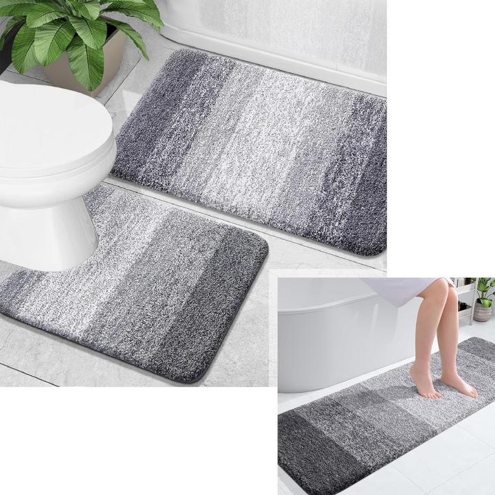 Covoras de baie Macvi® gri, super absorbant, antiderapant, spate aderent, moale si placut la atingere, usor de spalat