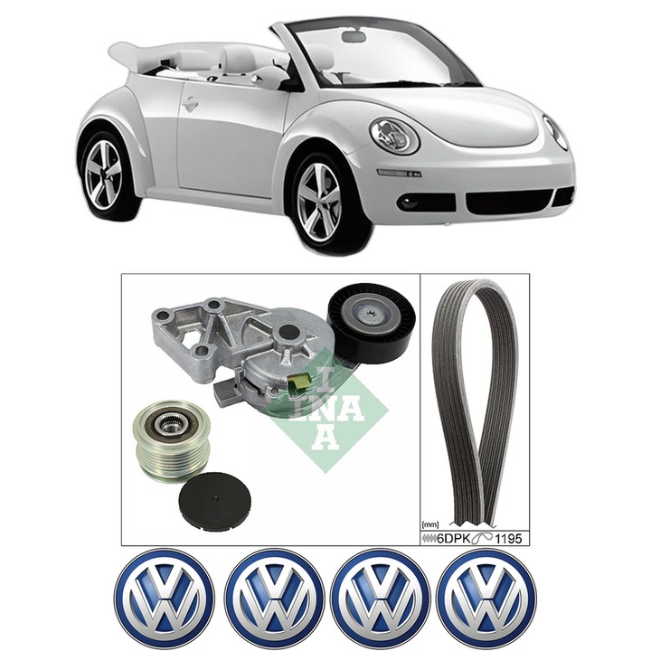 Set curea accesorii pentru transmisie Volkswagen NEW BEETLE Convertible (1Y7) 1.9 TDI din 2003-2005, Auto, INA, 4x Stickere auto cu Volkswagen