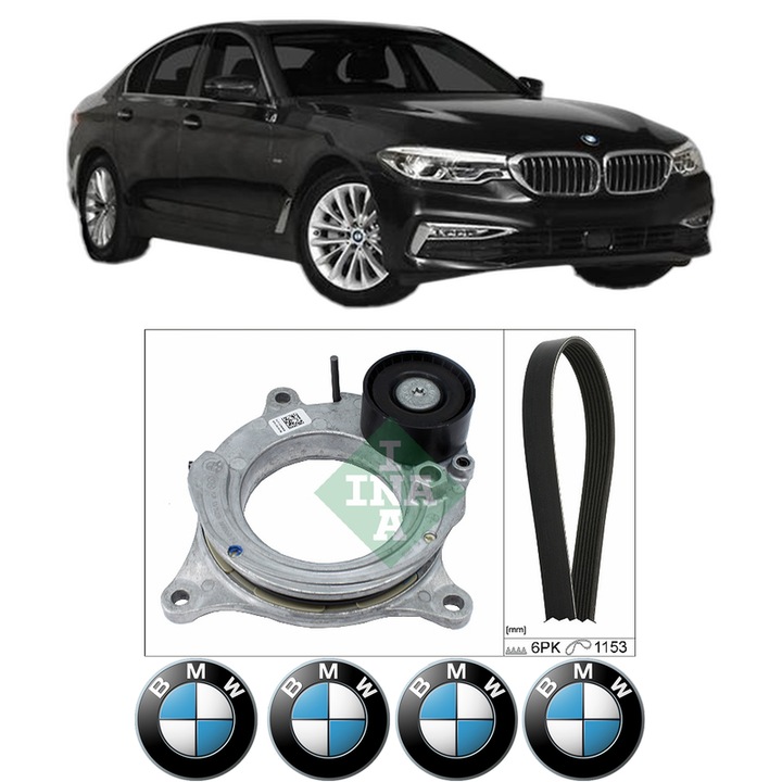 Set curea accesorii pentru transmisie BMW Seria 5 (G30, F90) 540 i Mild-Hybrid xDrive din 2020-2023, Auto, INA, 4x Stickere auto cu BMW
