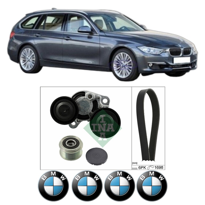 Set curea accesorii pentru transmisie BMW Seria 3 Touring (F31) 320 d xDrive din 2013-2019, Auto, INA, 4x Stickere auto cu BMW
