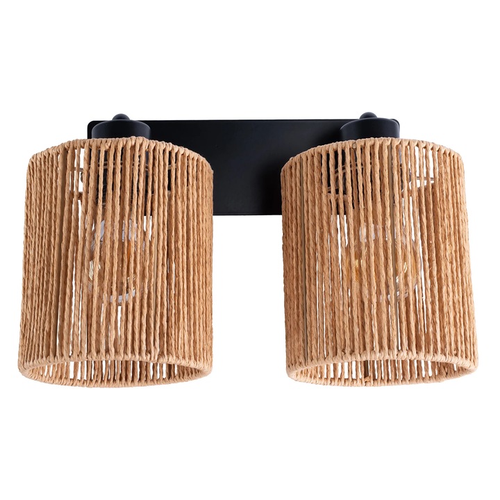 Аплик за стена, Toolight, APP1824-2W, Черен Alt Кафяв, Зависи от крушката, E27