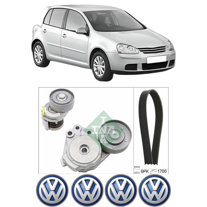 Set curea accesorii pentru transmisie Volkswagen GOLF V (1K1) 1.4 TSI din 2006-2008, Auto, INA, 4x Stickere auto cu Volkswagen