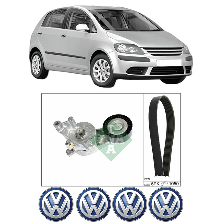 Set curea accesorii pentru transmisie Volkswagen GOLF PLUS V (5M1, 521) 1.9 TDI din 2005-2008, Auto, INA, 4x Stickere auto cu Volkswagen