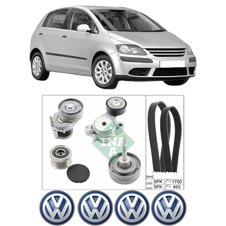 Set curea accesorii pentru transmisie Volkswagen GOLF PLUS V (5M1, 521) 1.4 TSI din 2006-2008, Auto, INA, 4x Stickere auto cu Volkswagen