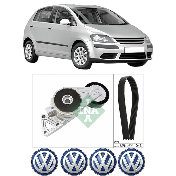 Set curea accesorii pentru transmisie Volkswagen GOLF PLUS V (5M1, 521) 1.6 MultiFuel din 2007-2013, Auto, INA, 4x Stickere auto cu Volkswagen