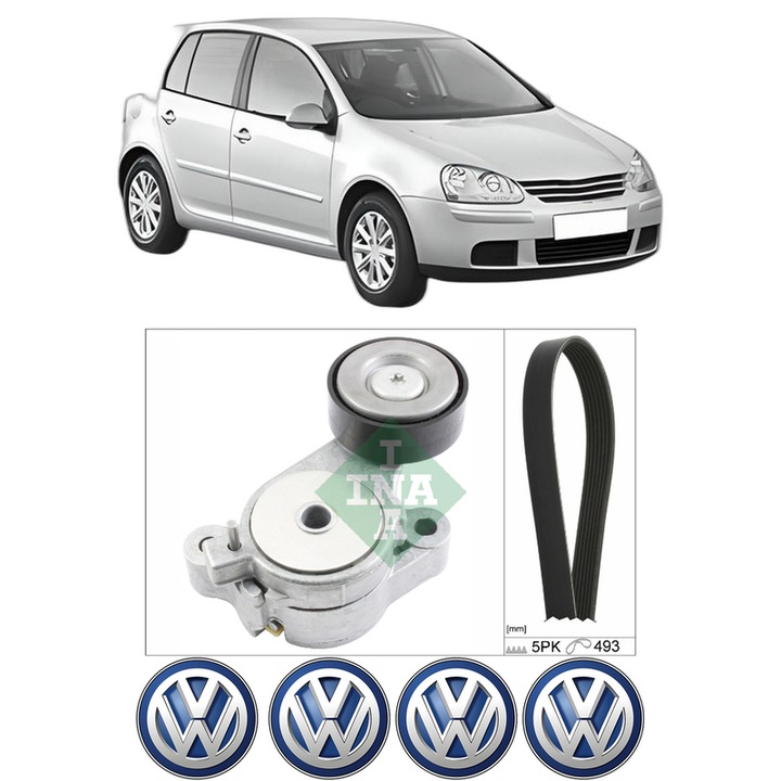 Set curea accesorii pentru transmisie Volkswagen GOLF V (1K1) 1.4 TSI din 2006-2008, Auto, INA, 4x Stickere auto cu Volkswagen