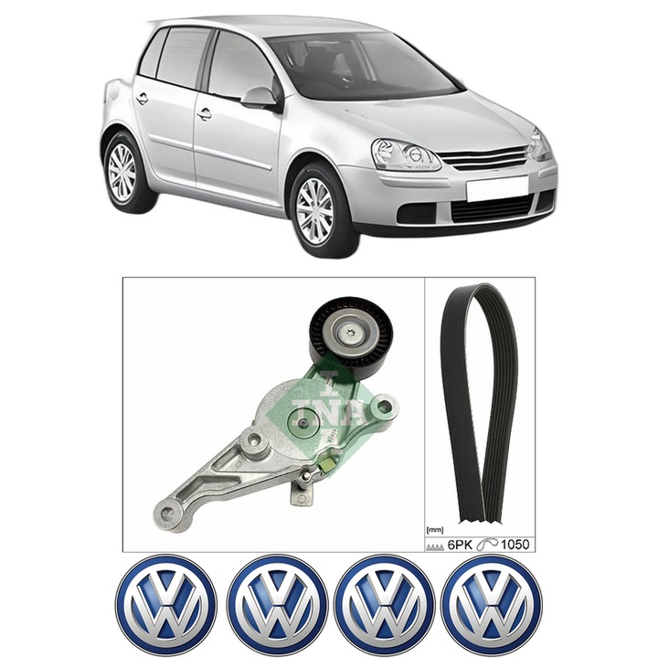 Set curea accesorii pentru transmisie Volkswagen GOLF V (1K1) 2.0 TDI din 2004-2008, Auto, INA, 4x Stickere auto cu Volkswagen