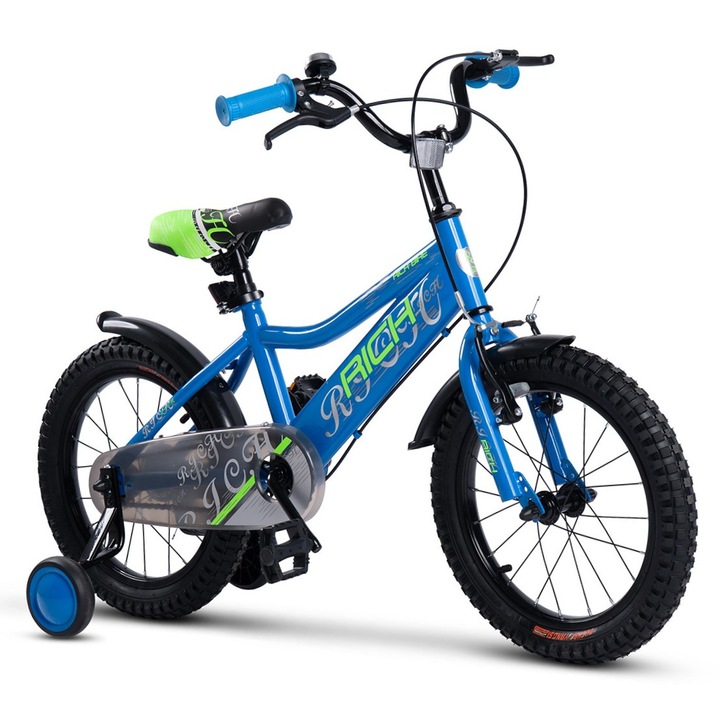 Gyermek kerékpár 4-6 éveseknek Kids BMX Astro JSX1605, 16" kerekek, V-fék elöl, dobfék hátul, széles MTB típusú gumik, segédkerekek, kék-zöld