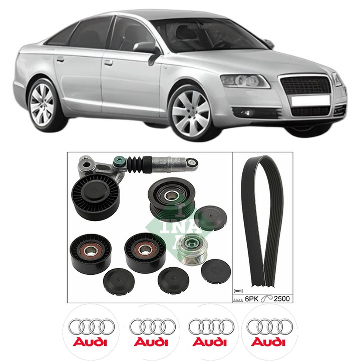 Set curea accesorii pentru transmisie AUDI A6 C6 (4F2) 3.0 TDI quattro din 2008-2011, Auto, INA, 4x Stickere auto cu AUDI