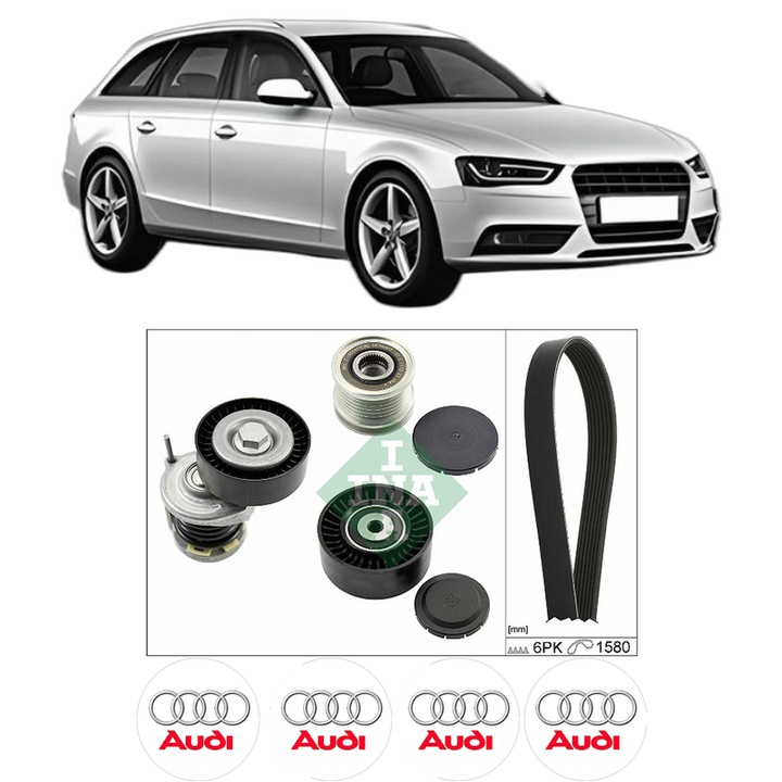 Set curea accesorii pentru transmisie AUDI A4 B8 Avant (8K5) 2.0 TDI din 2008-2015, Auto, INA, 4x Stickere auto cu AUDI