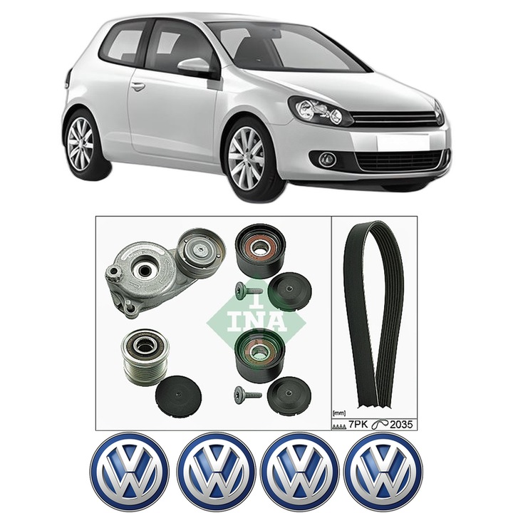 Set curea accesorii pentru transmisie Volkswagen GOLF VI (5K1) 1.6 TDI din 2009-2012, Auto, INA, 4x Stickere auto cu Volkswagen