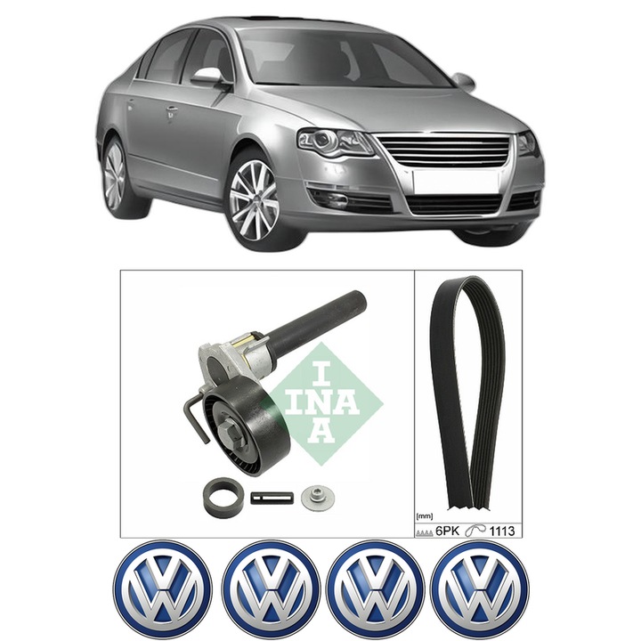 Set curea accesorii pentru transmisie Volkswagen PASSAT B6 (3C2) 2.0 TFSI din 2005-2010, Auto, INA, 4x Stickere auto cu Volkswagen