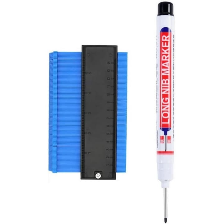 Instrument de măsurare contur Mikiuly 12 cm, cu blocare, 1 marker negru PVC, albastru