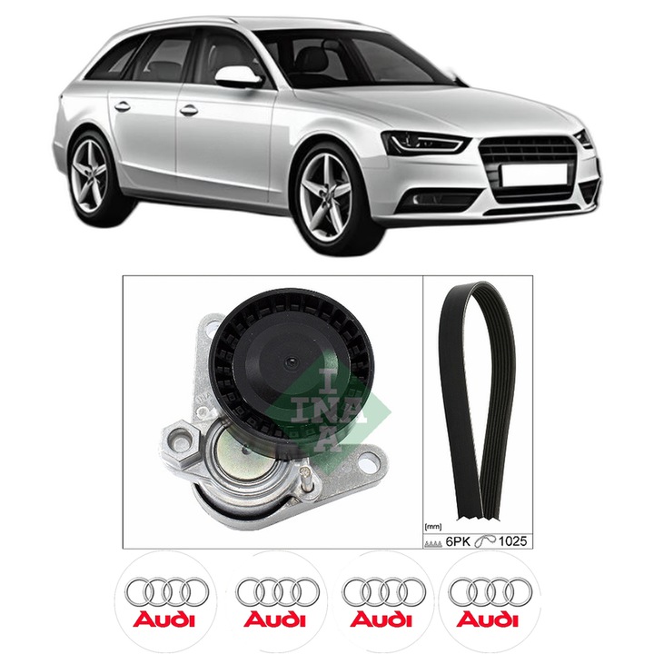 Set curea accesorii pentru transmisie AUDI A4 B8 Avant (8K5) 2.0 TDI din 2008-2015, Auto, INA, 4x Stickere auto cu AUDI