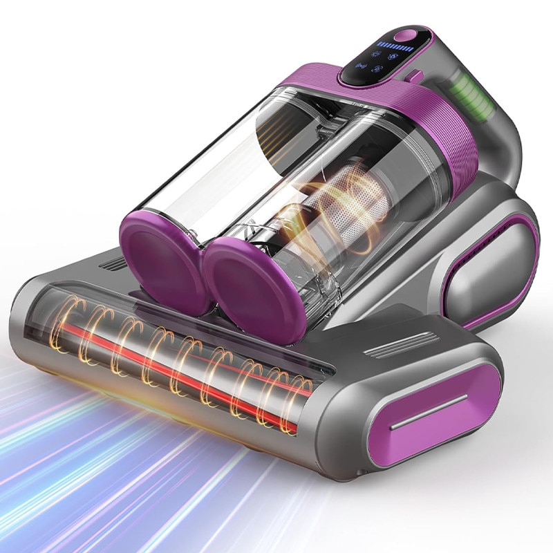 Aspirator UV antiacarieni, Rqiurpn, 700W, 8000Pa, sistem de filtrare HEPA, Perie Rulou, Vibratii Deprofundare, Lampa UV-C Pentru Sterilizare, Ideal Pentru Saltele, Aspirator Cu Actiune Profunda, Usor De Manuit, Aspirator Saltea Compact, Violet
