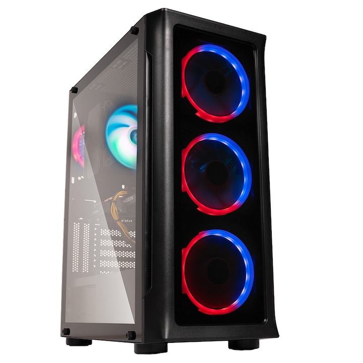 Sistem Desktop PC Gaming Spacer Overlord cu procesor AMD Ryzen™ 5 5600 pana la 4.4GHz, 32GB DDR4, 1TB SSD, ASRock AMD Radeon™ RX 7600 RX Challenger 8GB GDDR6 OC, No OS, Negru