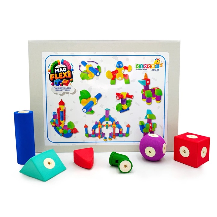 Set de constructie MagFlexi, 100 elemente, culori vii, pentru copii de la 3 ani