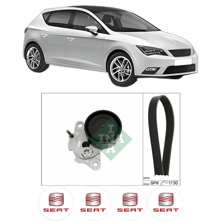 Set curea accesorii pentru transmisie SEAT LEON (5F1) 2.0 TSI din 2018-2020, Auto, INA, 4x Stickere auto cu SEAT