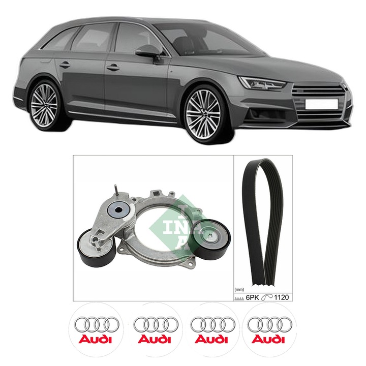 Set curea accesorii pentru transmisie AUDI A4 B9 Avant (8W5, 8WD) 40 TDI Mild Hybrid din 2020, Auto, INA, 4x Stickere auto cu AUDI