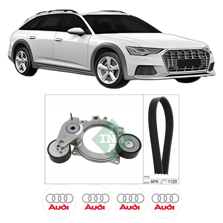 Set curea accesorii pentru transmisie AUDI A6 Allroad C8 (4AH) 40 TDI Mild Hybrid quattro din 2020, Auto, INA, 4x Stickere auto cu AUDI