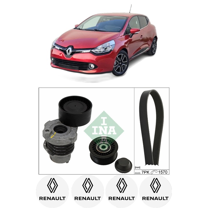 Set curea accesorii pentru transmisie RENAULT CLIO IV Hatchback Van (BH_) 0.9 TCe 90 din 2014-2021, Auto, INA, 4x Stickere auto cu RENAULT