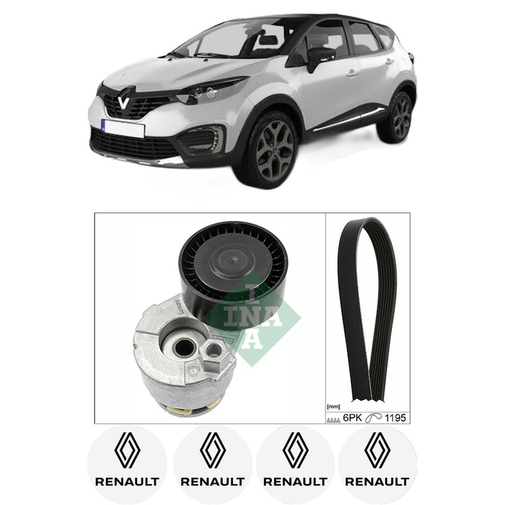 Set curea accesorii pentru transmisie RENAULT CAPTUR I (J5_, H5_) 0.9 TCe 90 din 2013, Auto, INA, 4x Stickere auto cu RENAULT