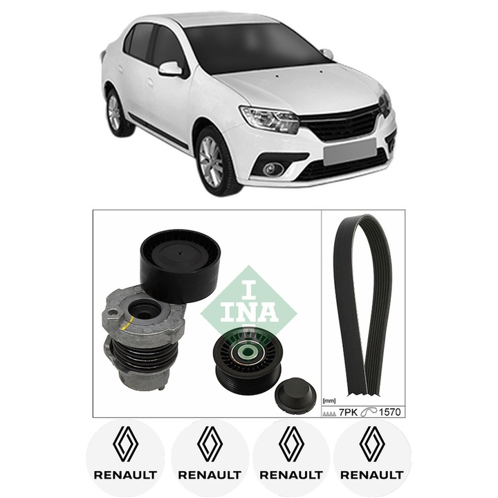 Set curea accesorii pentru transmisie RENAULT THALIA III (L8_) 0.9 TCe din 2014, Auto, INA, 4x Stickere auto cu RENAULT