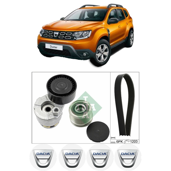 Set curea accesorii pentru transmisie DACIA DUSTER SUV Van 1.5 dCi 4x4 din 2011, Auto, INA, 4x Stickere auto cu DACIA