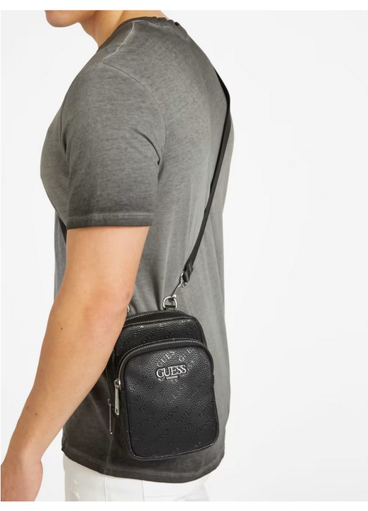 Чанта за рамо, GUESS, Ezra, еко кожа, черна, 13x19x5 см