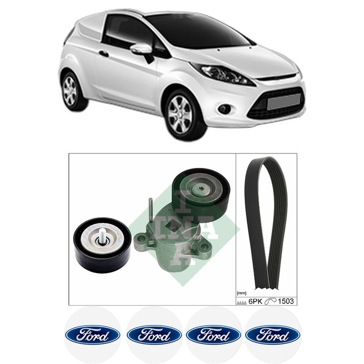 Set curea accesorii pentru transmisie FORD FIESTA VI Van 1.0 EcoBoost din 2013-2017, Auto, INA, 4x Stickere auto cu FORD