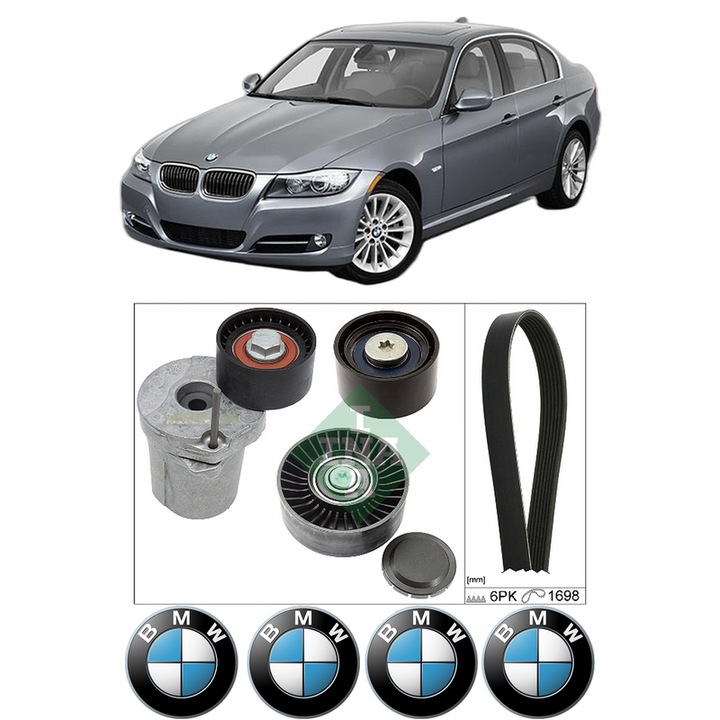 Set curea accesorii pentru transmisie BMW Seria 3 (E90) 320 d din 2004-2011, Auto, INA, 4x Stickere auto cu BMW