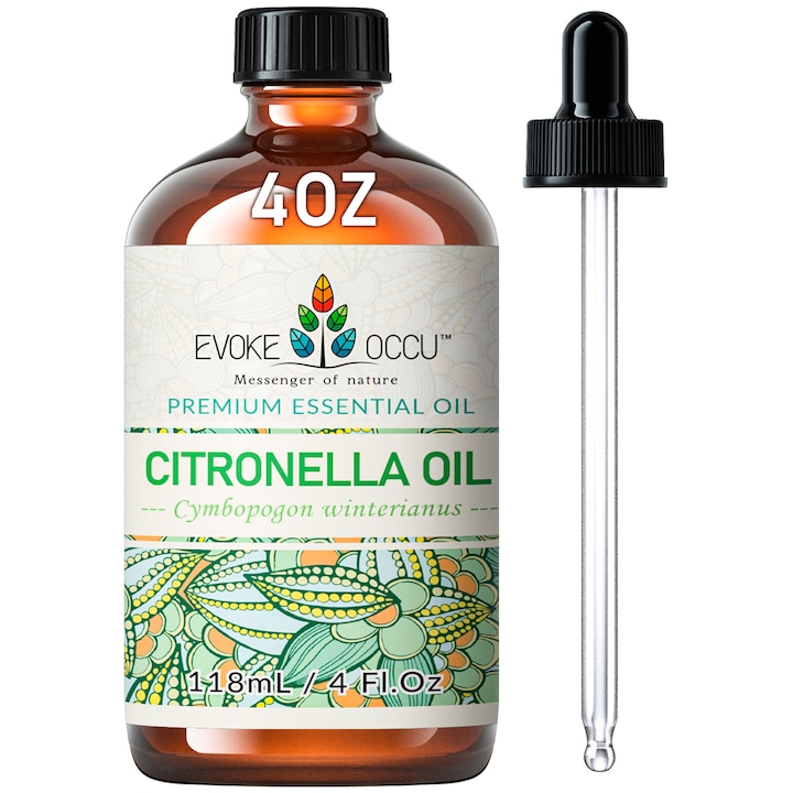 Ulei esential de citronella EVOKE OCCU, 100% pur si natural pentru difuzor de aromaterapie, curatare, improspatare a aerului, 118 ml